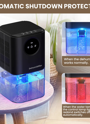 Portable Dehumidifier With 35 Ounces Capacity, Silent Operation, With Romantic Colorful Lights, Timer Switch