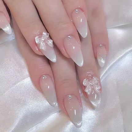 24pcs Sweet Cat Eye French Press on Nails Diamond-Pointed