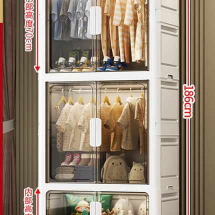 Double Door Open Clothes Storage Organizer with Wheels Foldable Wardrobe Cabinet Baby Cupboard Organizing Box Containers Bin