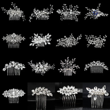 New Silver Alloy Hair Comb Handmade Pearls Rhinestones Fashion Metal Headpiece Elegant Hair Jewellery Accessory For Women