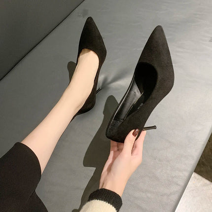 Women New Mid Heeled Sandals Black 6-8-10cm Pointed Thin Heeled Baotou Banquet High Heeled Shoes Womens Shoes Tacones Mujer