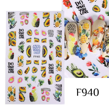 1PCS New Autumn Flowers Nail Decals Animal Nail Stickers Flower