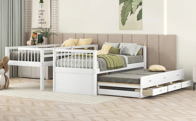 VSOGA Bunk Bed 90x200 Cm, Children's Bed, Family Bed For Girls And Boys, With Ladder And Pull-out Bed And 3 Drawers