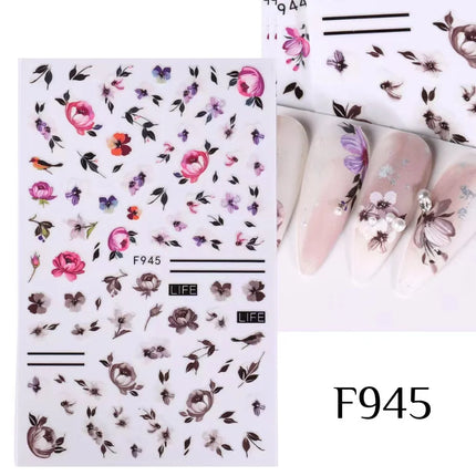 1PCS New Autumn Flowers Nail Decals Animal Nail Stickers Flower