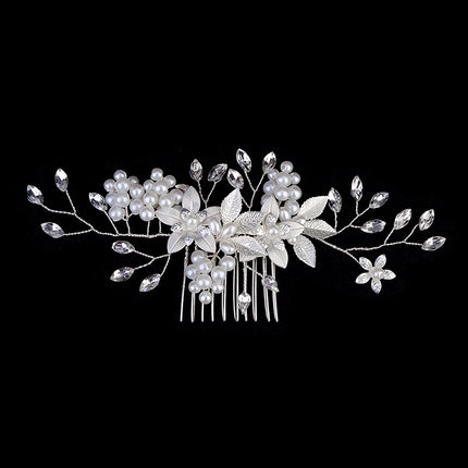New Silver Alloy Hair Comb Handmade Pearls Rhinestones Fashion Metal Headpiece Elegant Hair Jewellery Accessory For Women
