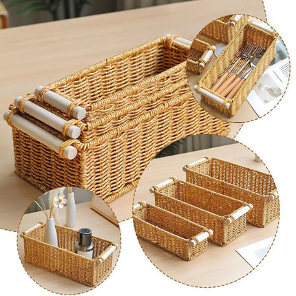 Rattan Storage Basket Wicker Storage Baskets for Shelves Desktop Wicker Baskets for Storage Woven Baskets S/M/L Sizes