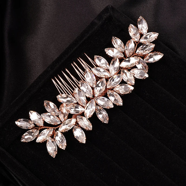 Crystal Rhinestone Hair Combs Rose Gold Silver Color Headpiece For Bride Women Wedding Hair Accessories Head Jewelry