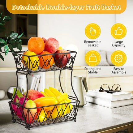 Fruit Bowl Metal For Kitchen Storage, 2 Tier Decorative Fruit Basket, Can Be Used As a Banana Holder, Vegetable Basket