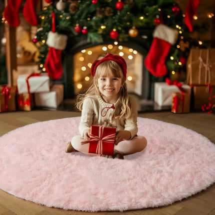 Pink Round Rug for Girls Bedroom,Fluffy Circle Area Rug for Kids Room,Furry Shaggy Carpet for Living Room