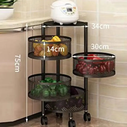 Household Floor Standing MultiLayer Storage Rack Removable Rotating Storage Cabinet Kitchen Vegetable Fruit Basket with Wheel