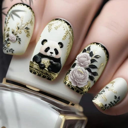 24pcs Short Square Press on Nails Jade Flower Sparkling