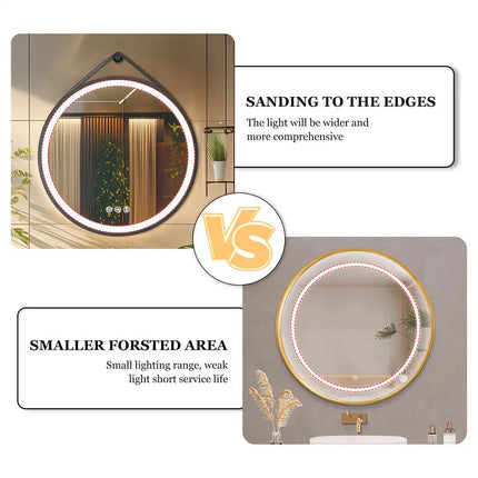 Round Mirror 600/700/800mm LED Bathroom Mirror Illuminated Wall Mirror Anti-fog Dimmable with Leather Belt
