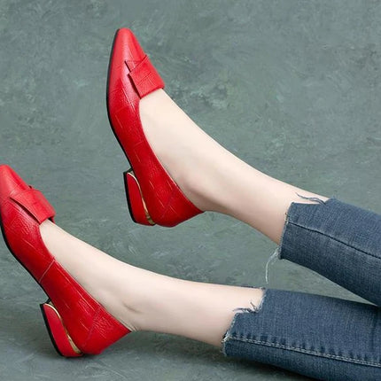 Woman Pumps Formal Low Heel Elegant Red Shoes For Women Moccasins Pointed Toe Y2k Premium Offer High Quality Social On E A
