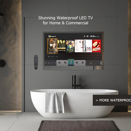 Soulaca 43inch Mirror TV Large Smart 4K Screen Vanishing IPX6 Waterproof for Bathroom SPA Google System WiFi Bluetooth