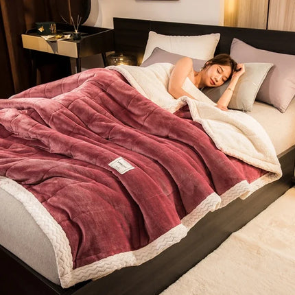 New Coral Fleece Autumn Winter Warm Blankets For Bed 3 Layers Thicken Flannel Blanket Quilt Soft Comfortable Warmth Quilts