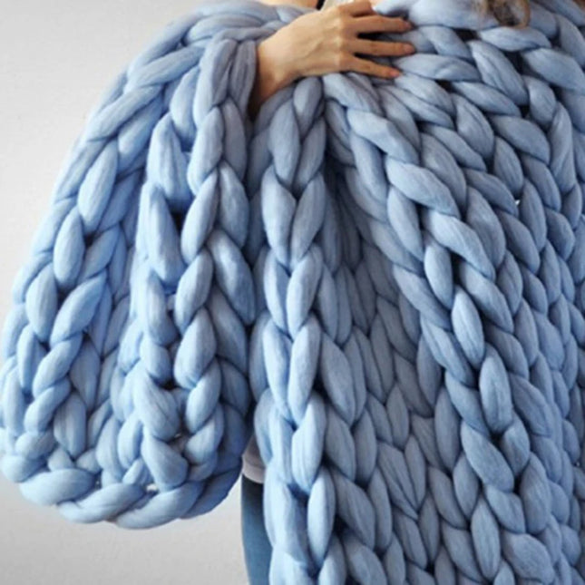 Hand Chunky Knitted Blanket Thick Yarn Merino Wool Bulky Knitting Throw Blankets