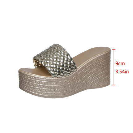 Wedges Slippers for Women Platform Sandals Woman Summer Chunky Golden Round Head Woman Thick Sole Beach Shoes Size 35-44
