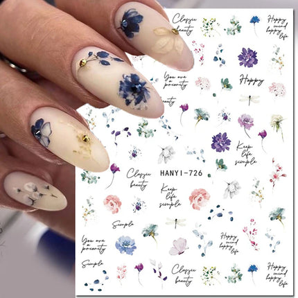 3d Nail Art Decals Elegant White RoyalBlue Roses Flowers