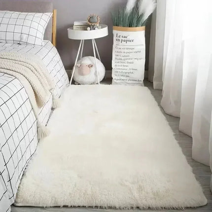 Fluffy Cream White Sheepskin Rug for Bedroom and Living Room Decor - Silk Wool Rugs  Rugs