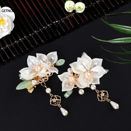 Chinese Hanfu Hair Accessories Set Long Tassel Vintage Hairpins Flower Handmade Hair Sticks For Women Traditional Retro Jewelry