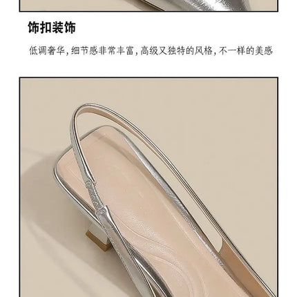 Brand Woman Slingback Shoes Fashion 2024 Spring New Ladies High Heels Elegant Med Heel Pointed Toe Slip on Sandal Mules