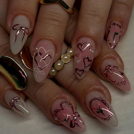 24Pcs French False Nails Almond Fake Nails