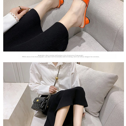 Summer Riband Decoration Slippers Women Fashion High Quality Round Heel Shoes Casual Sweet High Heels Plus Size 42 Women Sandals