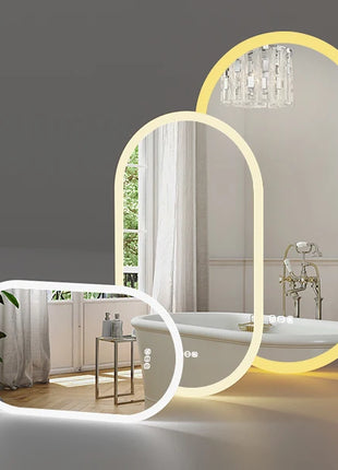 Backlit Smart LED Bathroom Mirror: Oval Dimmable 3 Colors Anti-Fog Mirrors with Light Memory - IP65 CRI95 Large Wall Mounted