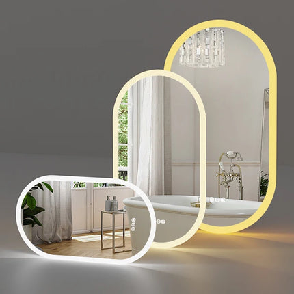 Backlit Smart LED Bathroom Mirror: Oval Dimmable 3 Colors Anti-Fog Mirrors with Light Memory - IP65 CRI95 Large Wall Mounted