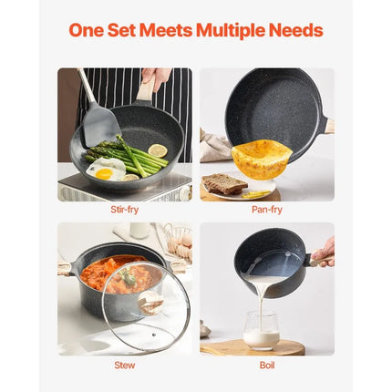 19 Piece Pots and Pans Set Granite Nonstick Cookware Set