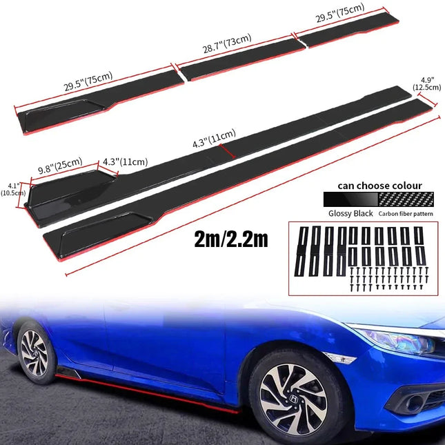 2M/2.2M Car Universal Side Skirts Extension Rocker Panels Lip Splitters 6PCS Side Spoiler For Civic Benz BMW ABS Car Accessories