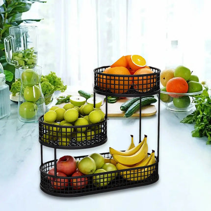 Countertop Fruit Basket Serving Stand, Counter Top Serving Tray, Space Saving Stand Serving Bowl Metal Wire Storage Basket