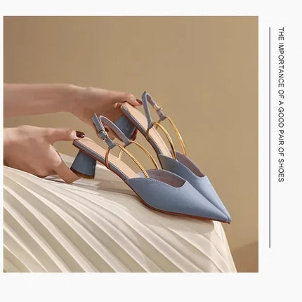 Women's Low Heels Sandals Fashion Pointed Toe Women's Stiletto Heels Slingback Casual Slippers Wedding Bride 2024 New