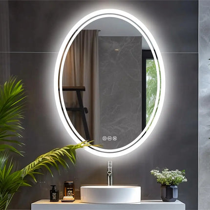 28/32 Inch Ultra Bright Oval LED Bathroom Mirror Anti-Fog Dimmable Backlit Lighted Vanity Mirror 3 Touch Sensor Switch