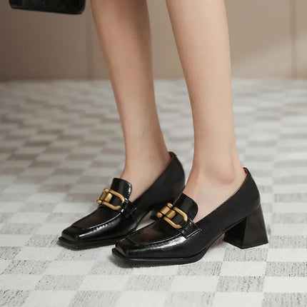 Square High Heels Loafers Women Autumn Chunky Platform Pumps Woman