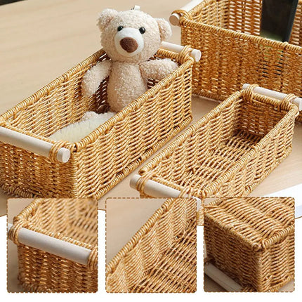 Rattan Storage Basket Wicker Storage Baskets for Shelves Desktop Wicker Baskets for Storage Woven Baskets S/M/L Sizes