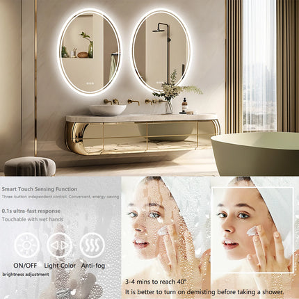 LED Bathroom Mirror Backlit Oval Vanity Mirror with Lights Wall Mounted Anti-Fog Lighted Bathroom Mirror Dimmable Makeup Mirror