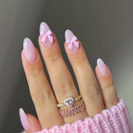 24pcs Sweet Cat Eye French Press on Nails Diamond-Pointed