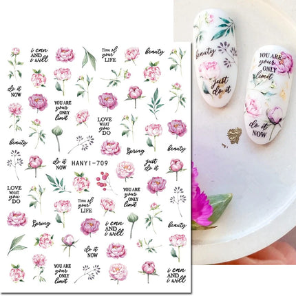 3d Nail Art Decals Elegant White RoyalBlue Roses Flowers