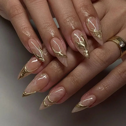 24pcs Leopard Print Almond Fake Press on Nails with Mini Flower Acrylic