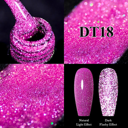 MEET ACROSS Sparkling Rose Pink Reflective Glitter Gel Nail Polish