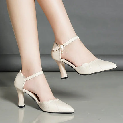 quality beige hollow out patent leather high heel shoes for office career lady black pumps