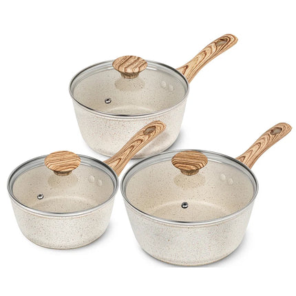 MICHELANGELO 3pcs Soup pot set Nonstick Granite Coating Saucepans with Lid Stockpot