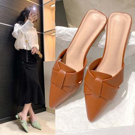 Summer Riband Decoration Slippers Women Fashion High Quality Round Heel Shoes Casual Sweet High Heels Plus Size 42 Women Sandals