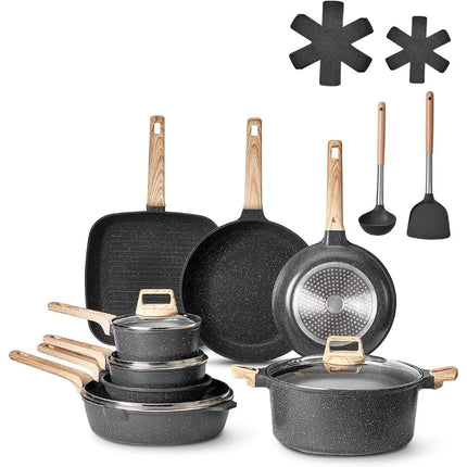 19 Piece Pots and Pans Set Granite Nonstick Cookware Set