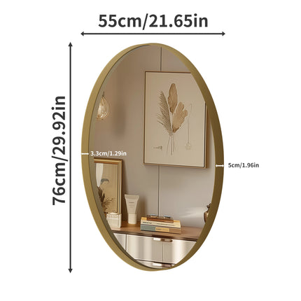 Oval Gold Bathroom Mirror, Gold Framed Mirror for Wall, Metal Frame Gold Circle Mirror Decorative