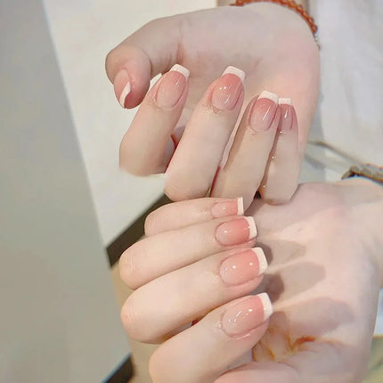 10pcs Pink French Handmade Nails Short French style Handmade Wear Nail for Women&Girl Whitening