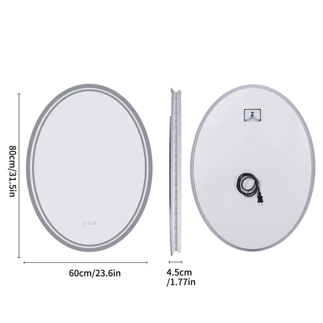 LED Lightd Bathroom Mirror Oval Illuminated Wall Vanity Mirror with Anti-Fog 3 Lighting Memory Function Backlit Makeup Mirror