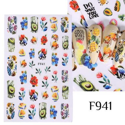 1PCS New Autumn Flowers Nail Decals Animal Nail Stickers Flower