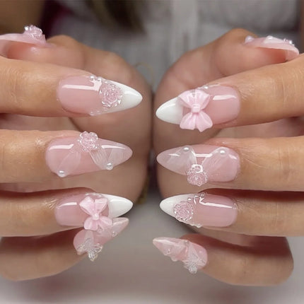 24pcs Sweet Cat Eye French Press on Nails Diamond-Pointed